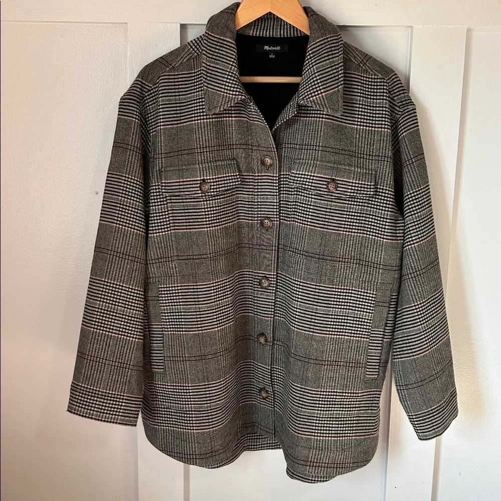 Madewell Cohancy Plaid Bonded Flannel Shirt-Jacket Gray Size Large